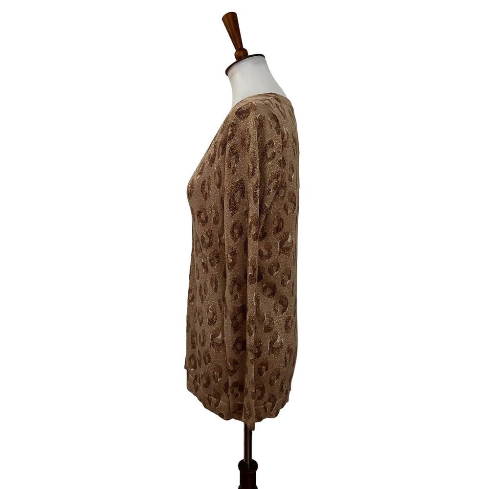 Old Navy Womens Cardigan Glitter Animal Print Long Sleeve Tan Glitter M Medium - Picture 4 of 7